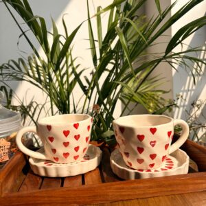 Heart cup with saucer: Set of 2