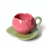 Pink Tulip Cup with Leaf Saucer