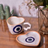 Evil Eye Heart Shape Cup with Saucer