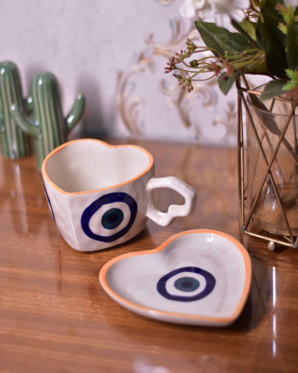 Evil Eye Heart Shape Cup with Saucer