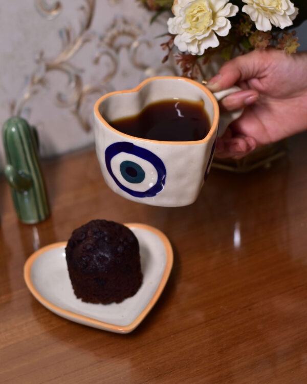 Evil Eye Heart Shape Cup with Saucer