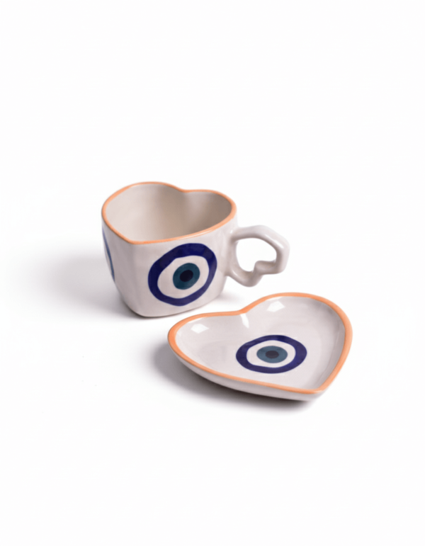 Evil Eye Heart Shape Cup with Saucer
