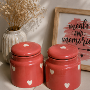 Set of 2 Heart Jar Ceramic Container