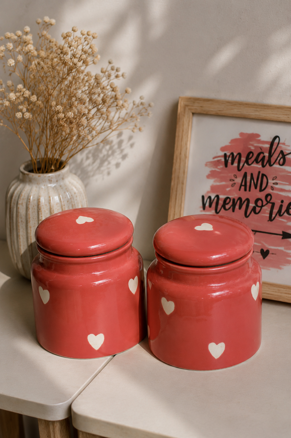 Set of 2 Heart Jar Ceramic Container