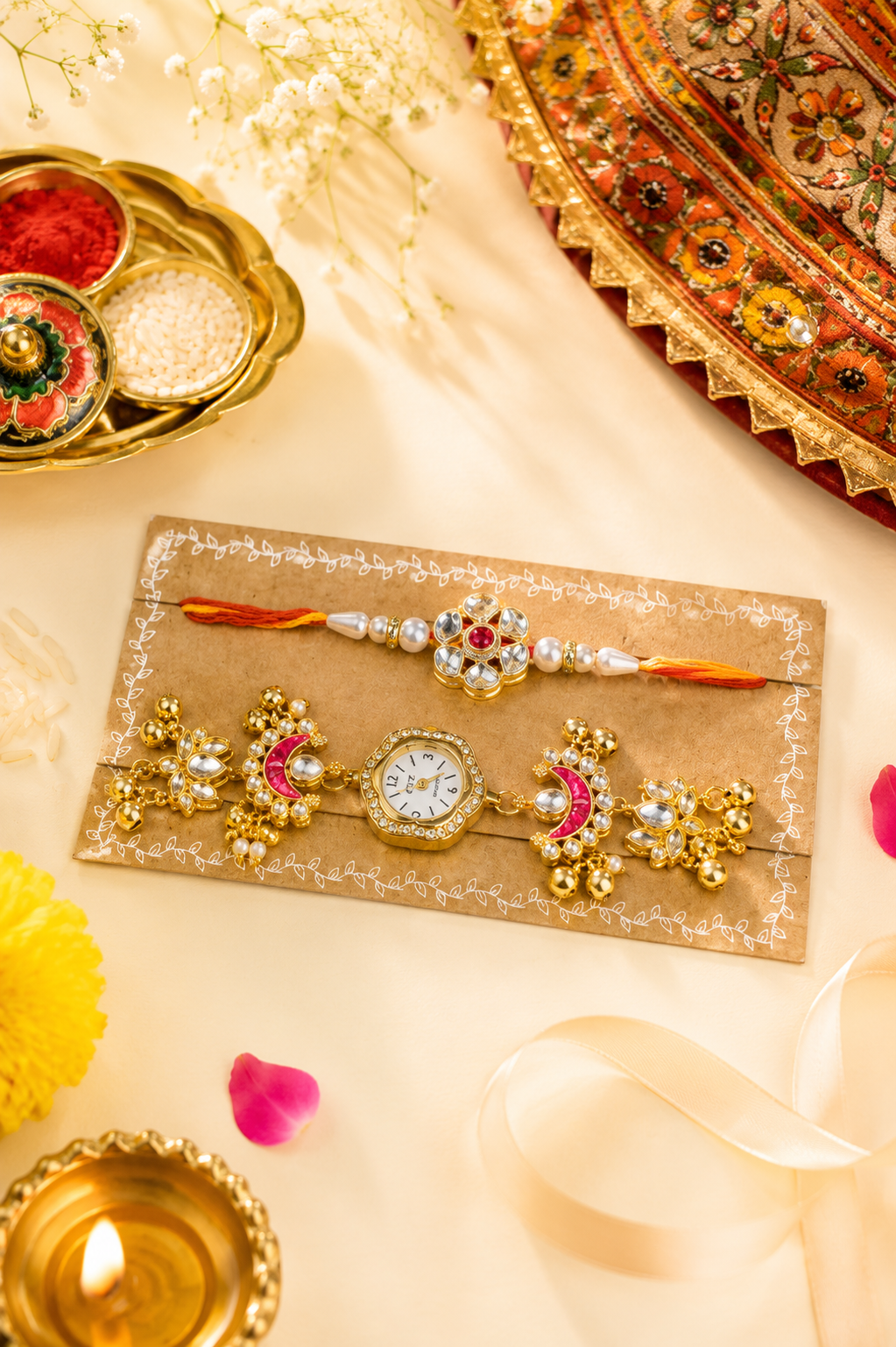 Kashmiri Watch & Rakhi Set for Bhaiya & Bhabhi - Image 2
