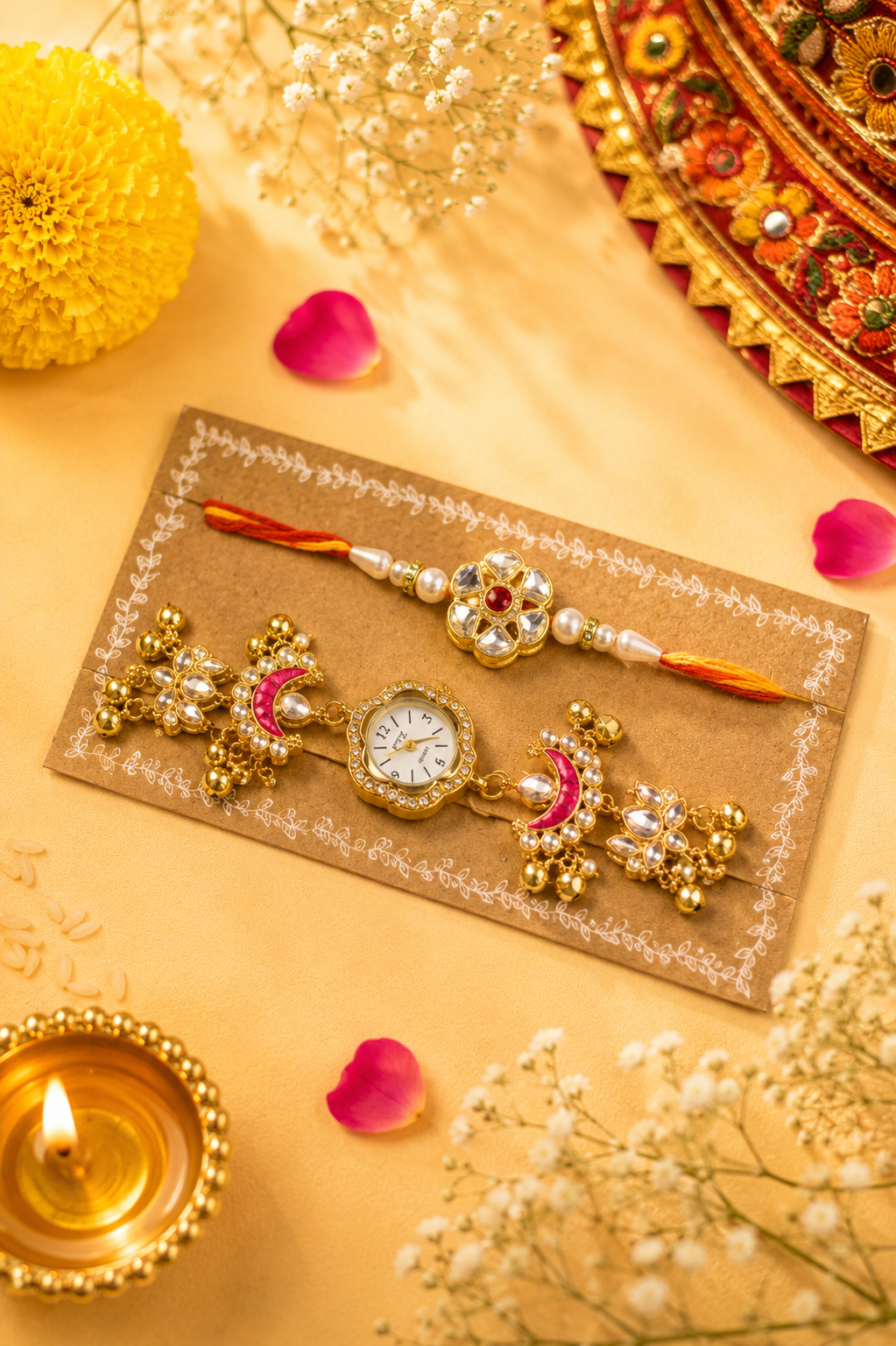 Kashmiri Watch & Rakhi Set for Bhaiya & Bhabhi