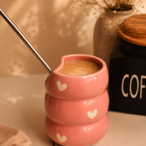 Pink Ceramic Tumbler with Straw