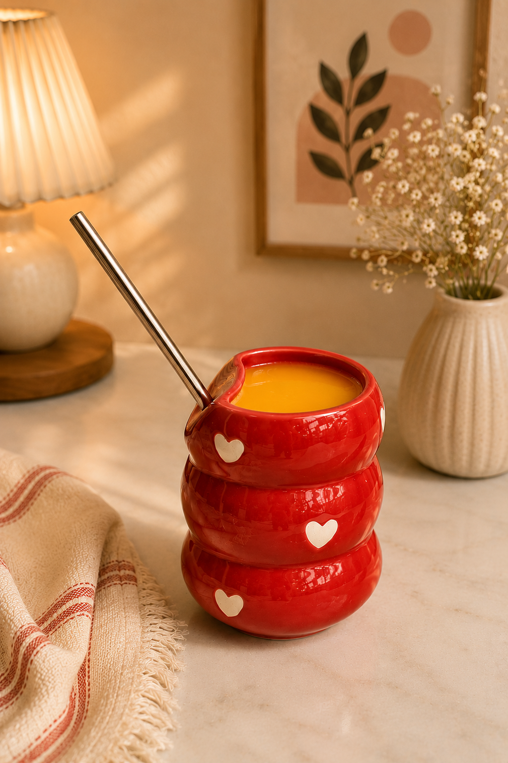 Red Ceramic Tumbler with Straw - Image 2