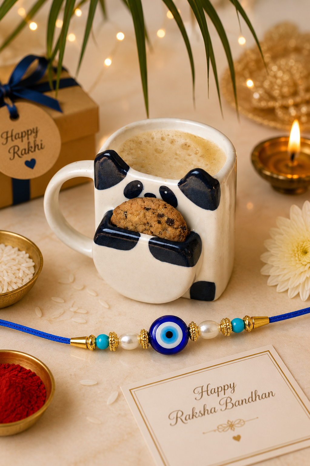Panda Cookie Pocket Mug with Rakhi