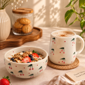 Cherry combo set Watermelon bowl with Heart mug