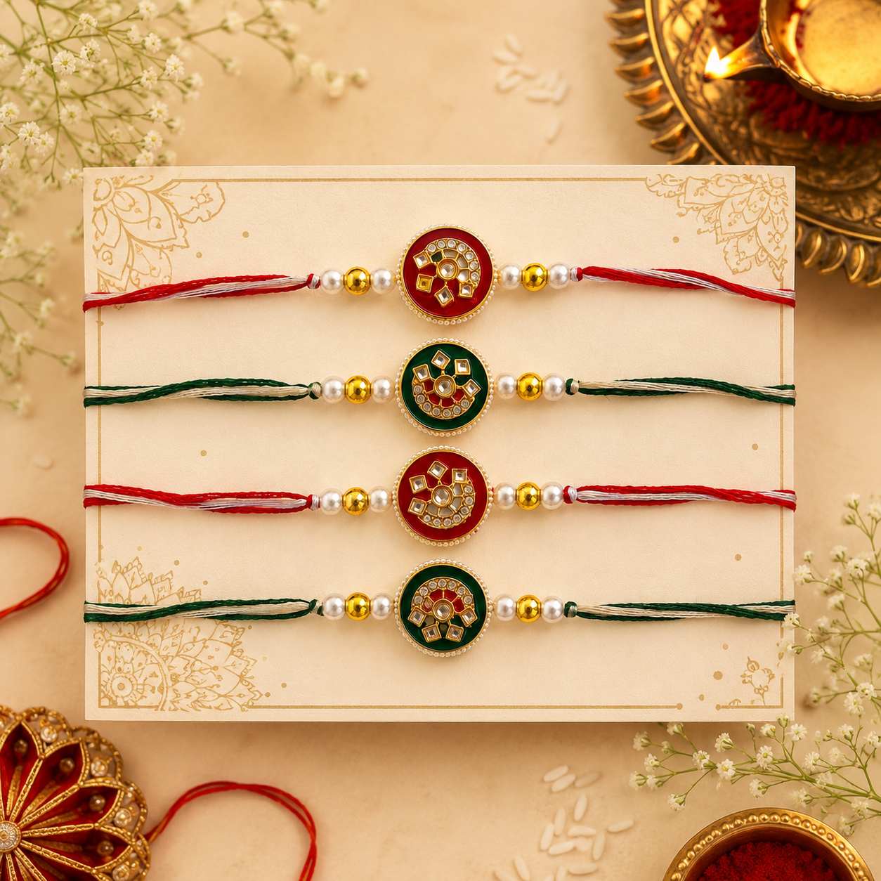 Set of 4 Premium Handmade Rakhi