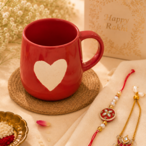 Heart Mug with Bhai and Bhabhi Rakhi set