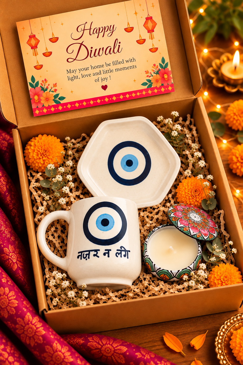 Nazar na lage mug with plate and scented candle